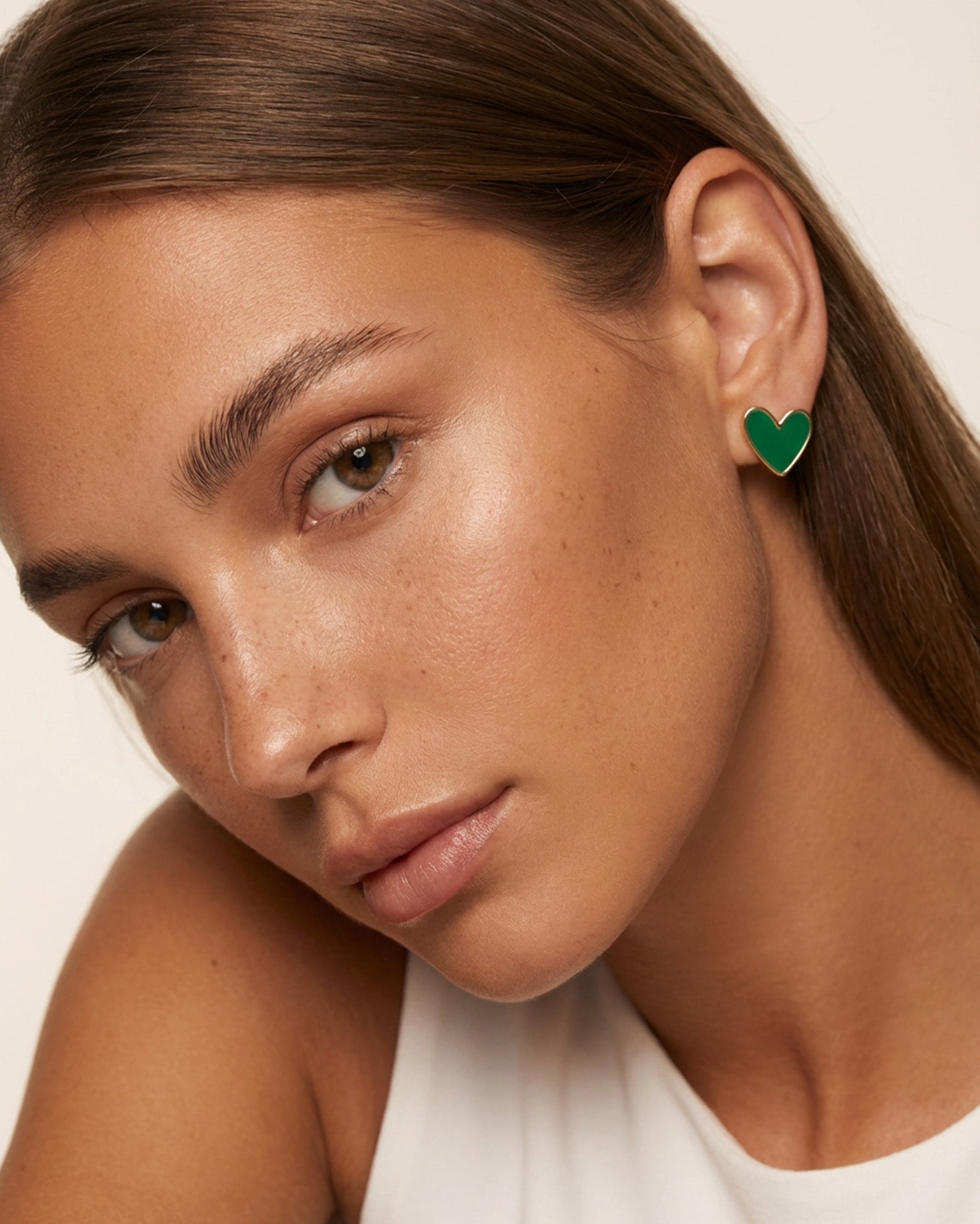 Emerald Green Enamel Heart Stud Earrings