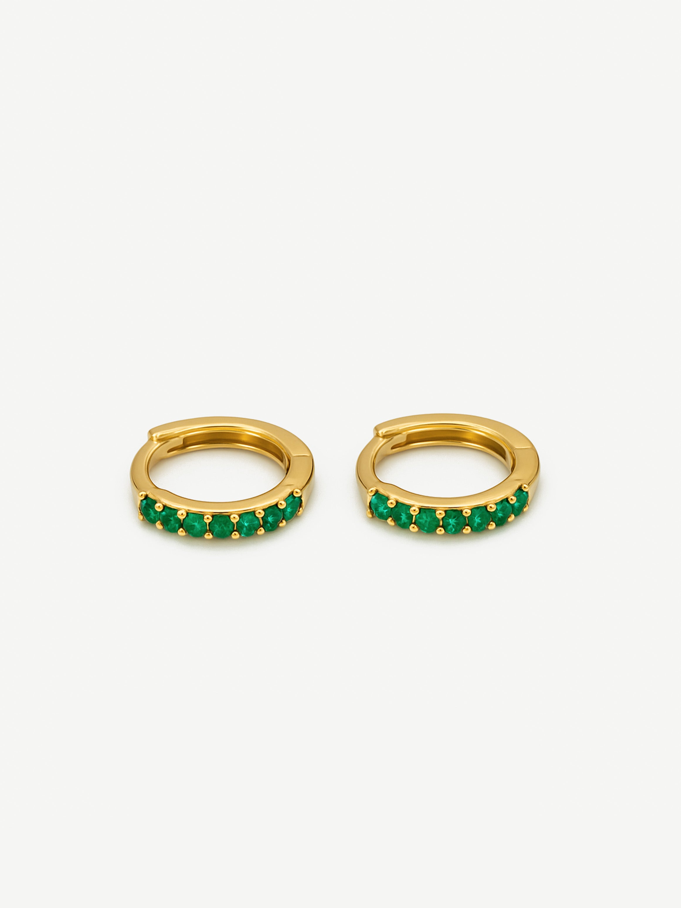 Small Hoop Earrings With Emerald Green Stones