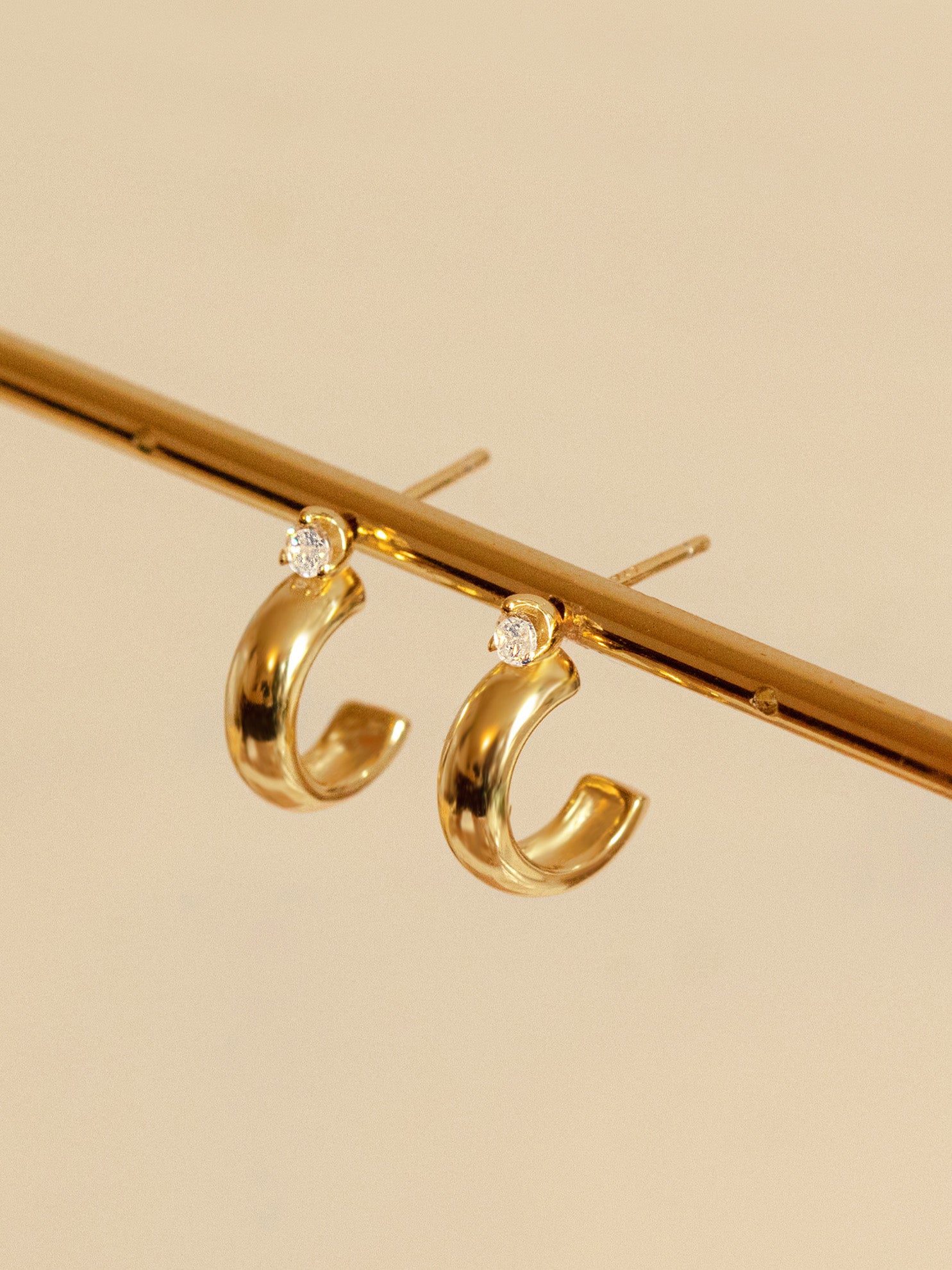 Huggie Hoop Stud Earrings With Sparkling Stone