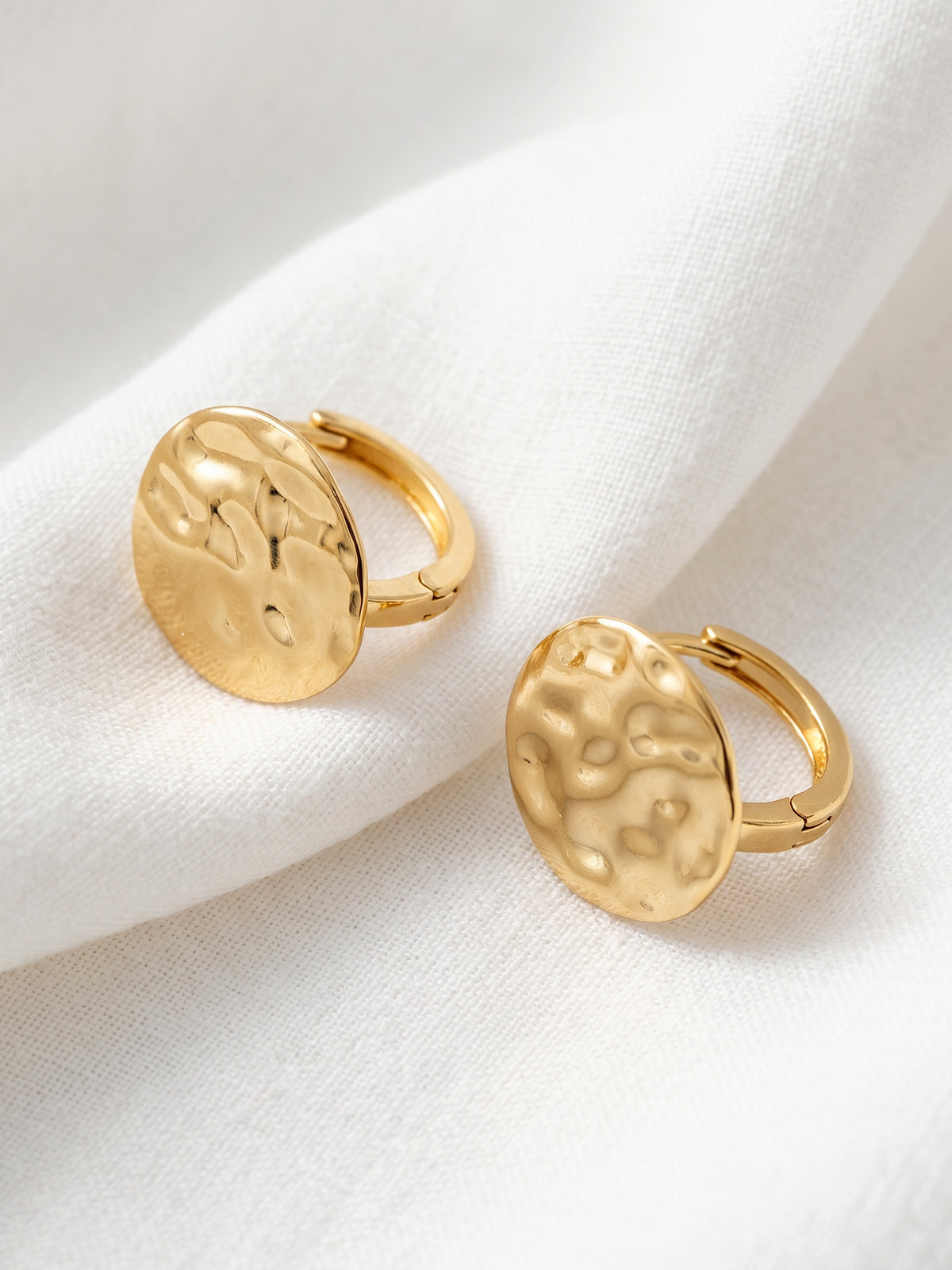 Textured Disc Huggie Hoop Earrings