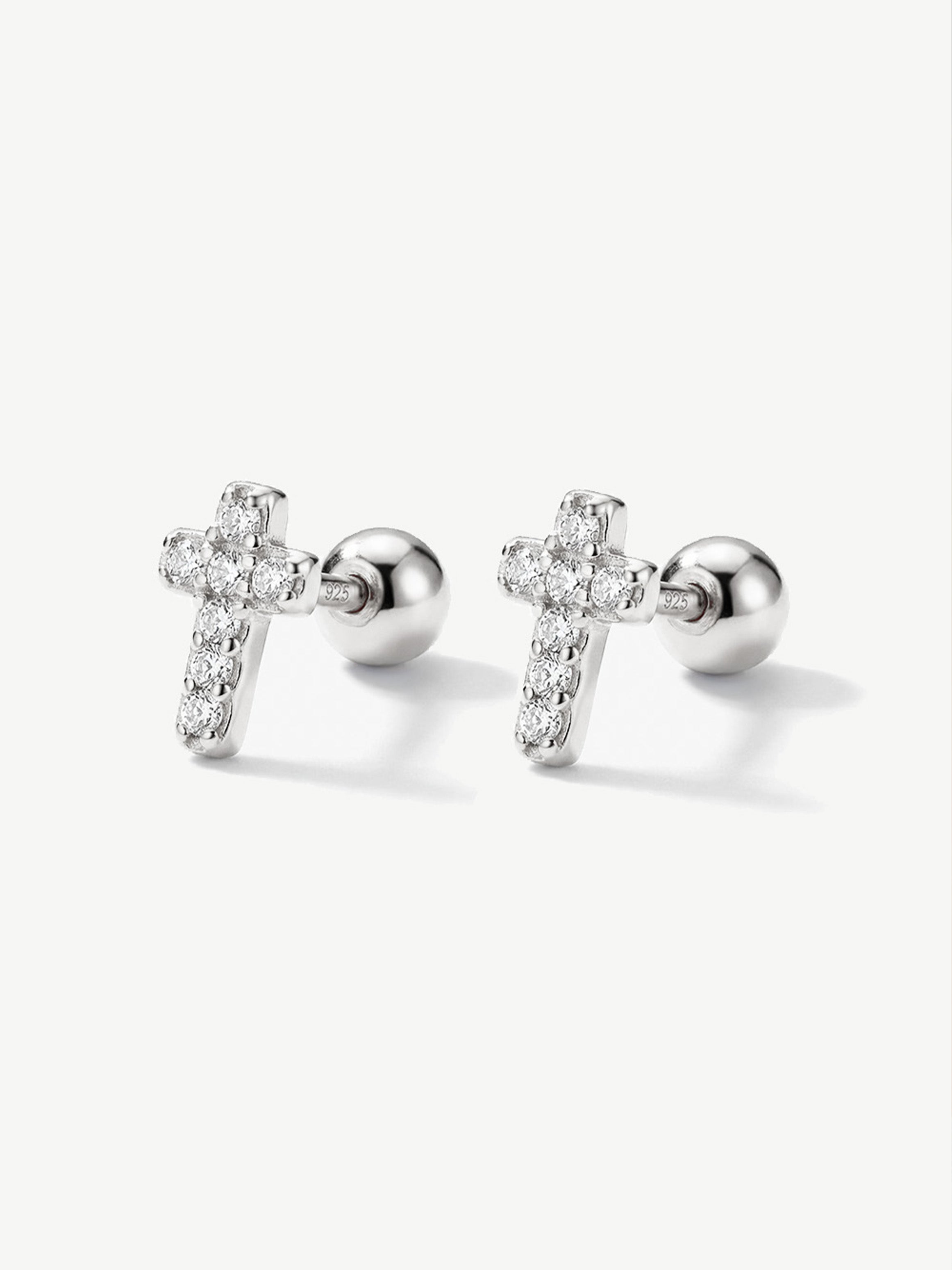 Tiny Pave Cross Screw Stud Earrings