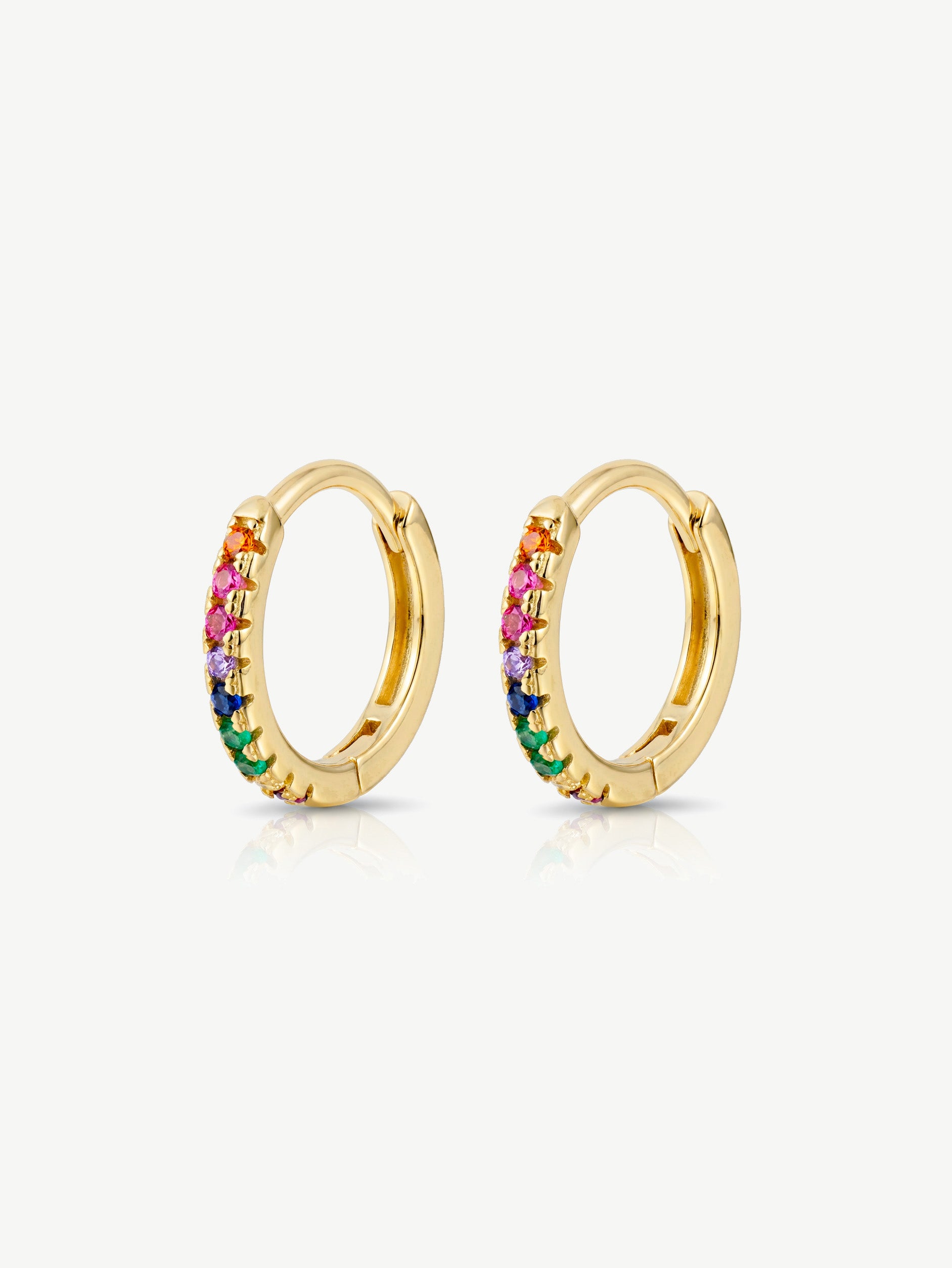 Small Rainbow Hoop Earrings With Colourful Stones