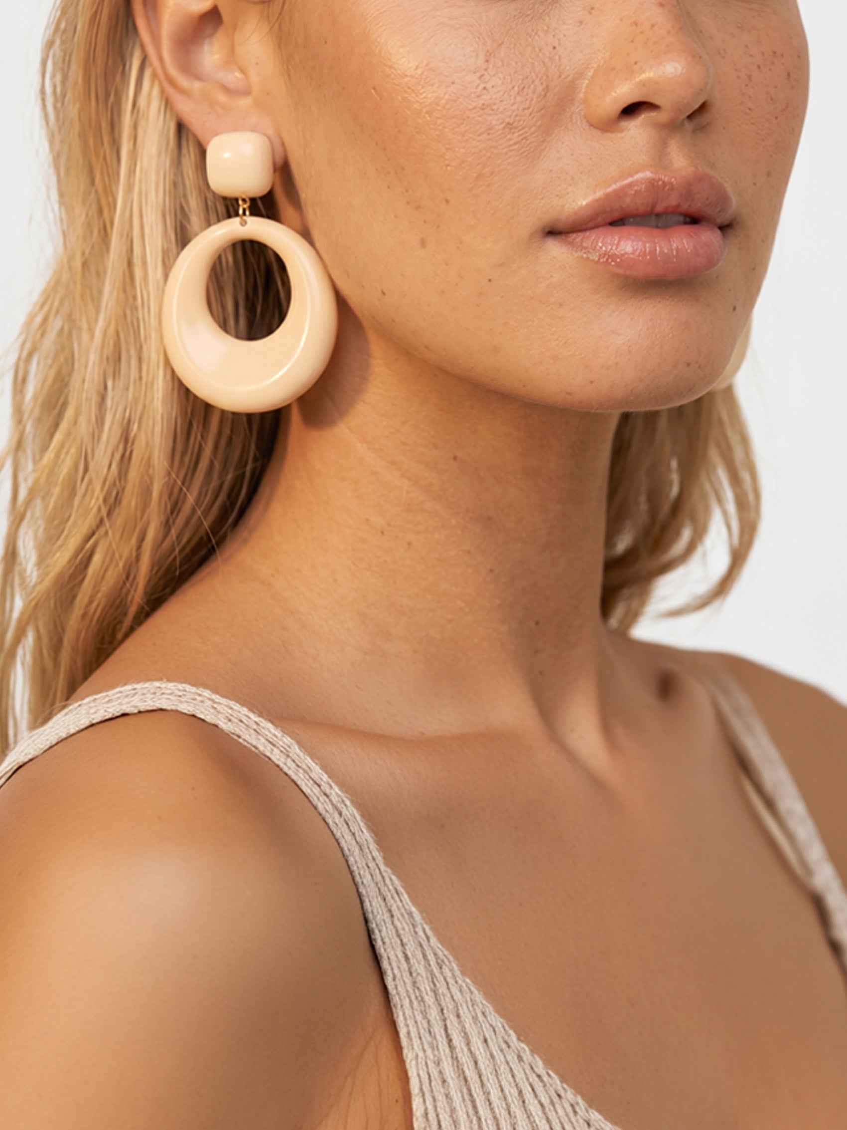 Cream Double Hoop Drop Earrings