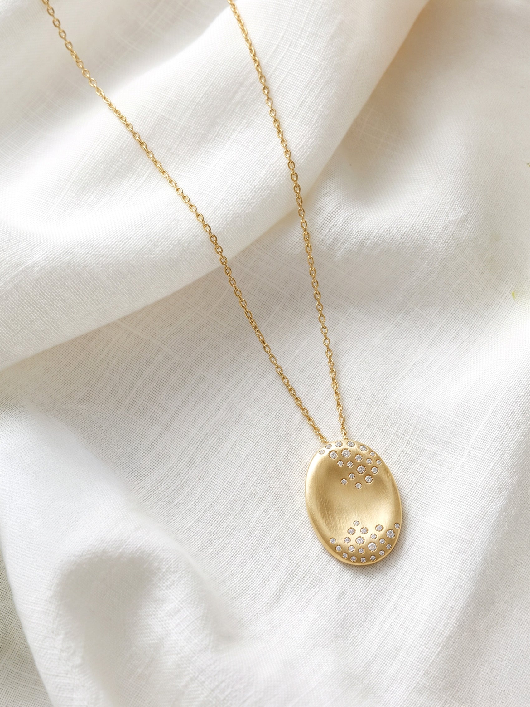 Textured Oval Disc Pendant Necklace