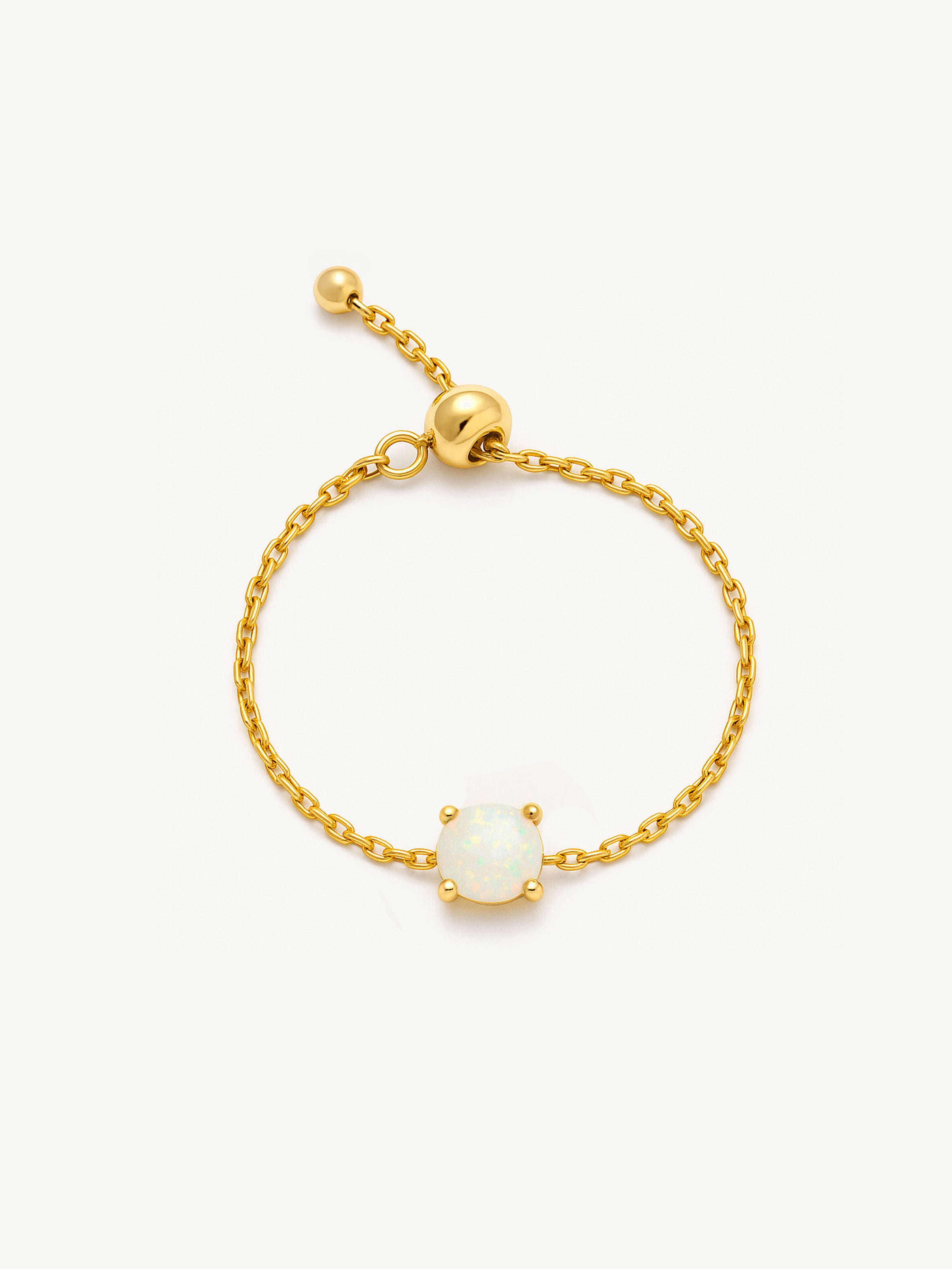 Pink, Blue, Green or Opal Adjustable Chain Ring With Round Stone