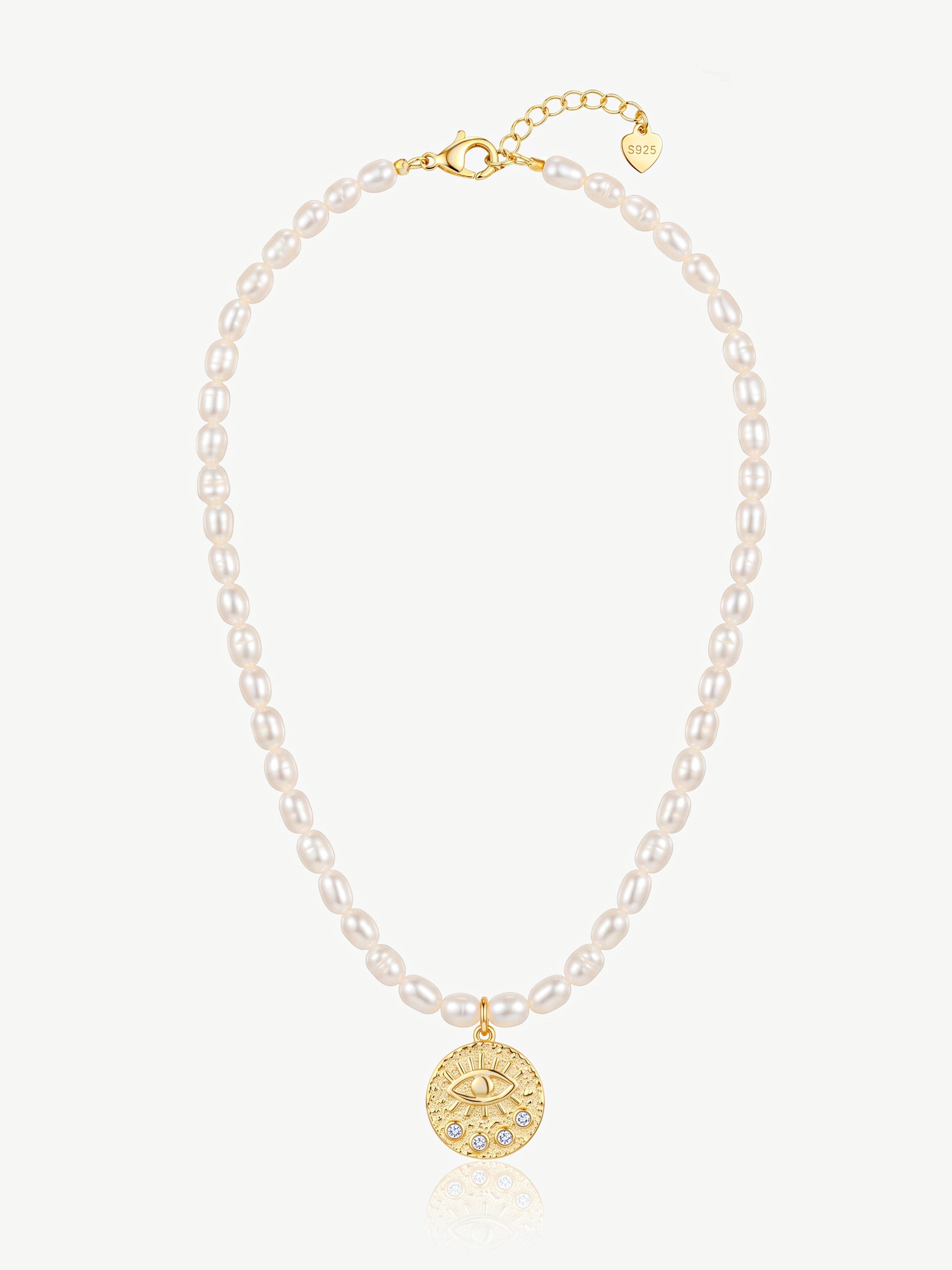 Evil Eye Pearl Coin Necklace