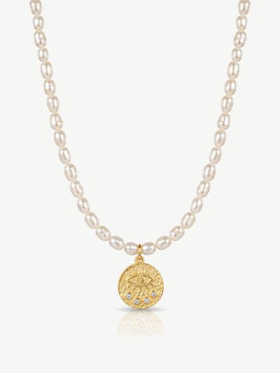 Evil Eye Pearl Coin Necklace
