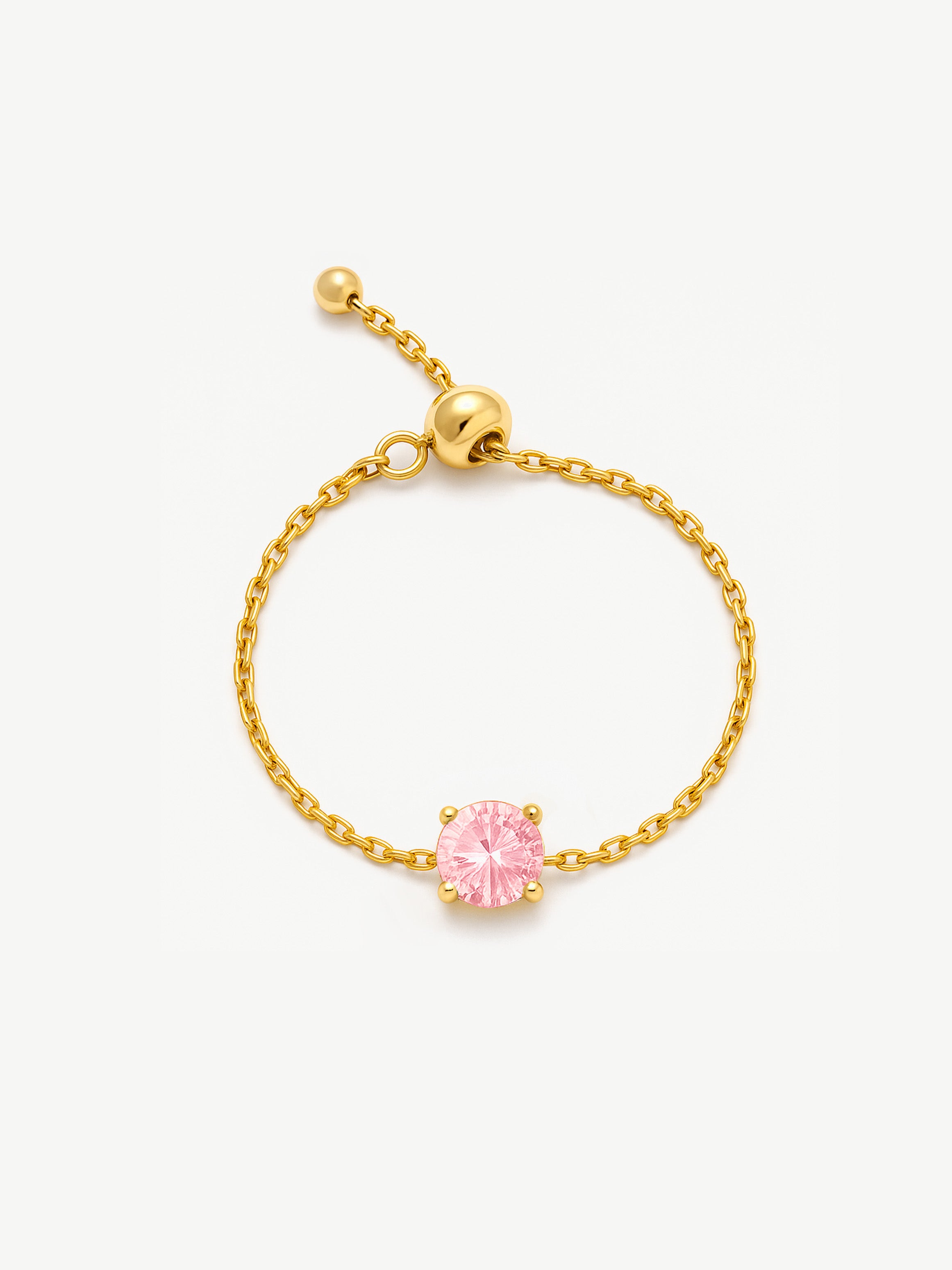 Pink, Blue, Green or Opal Adjustable Chain Ring With Round Stone