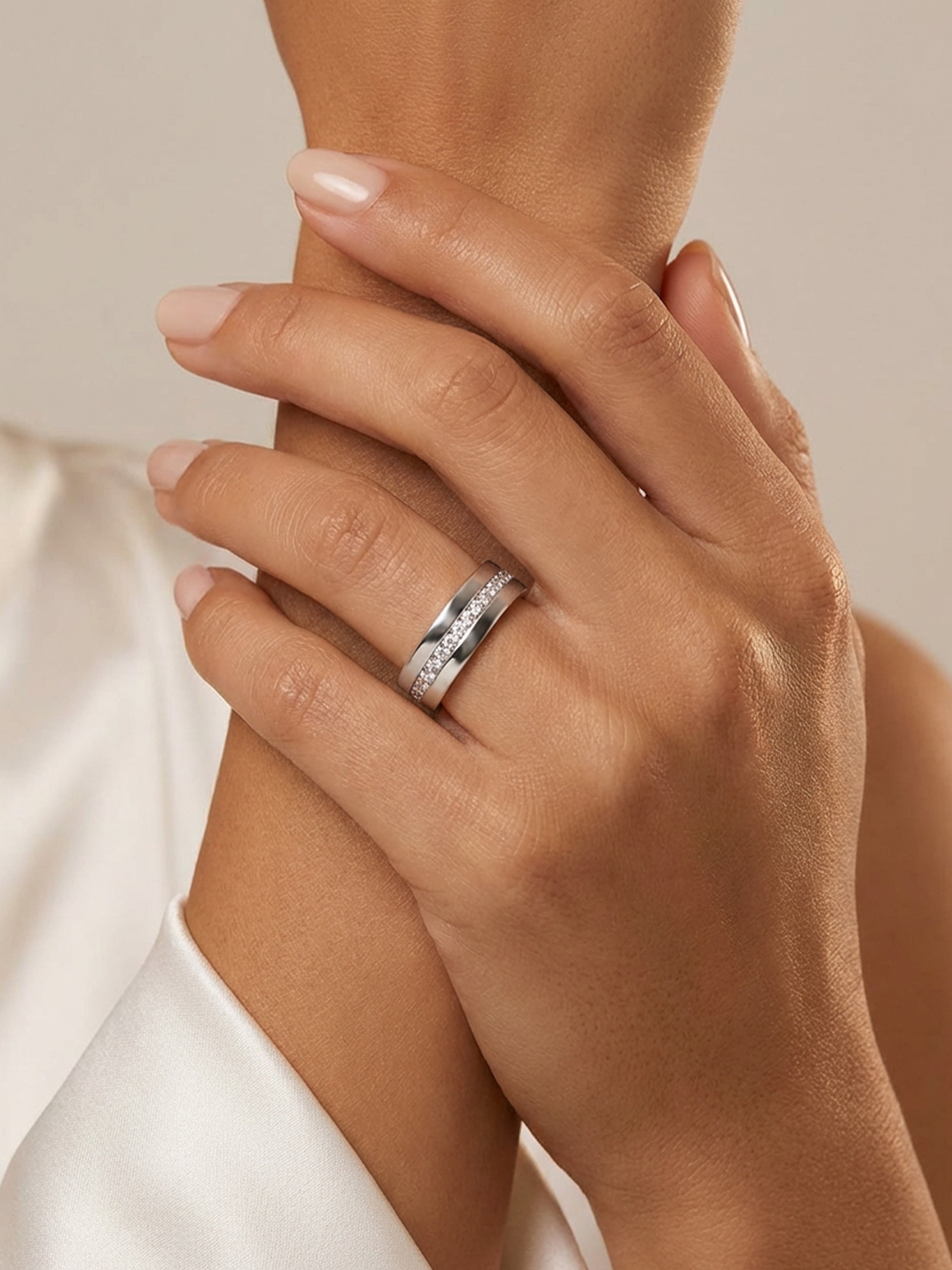 Thick Cigar Ring Band With Stones