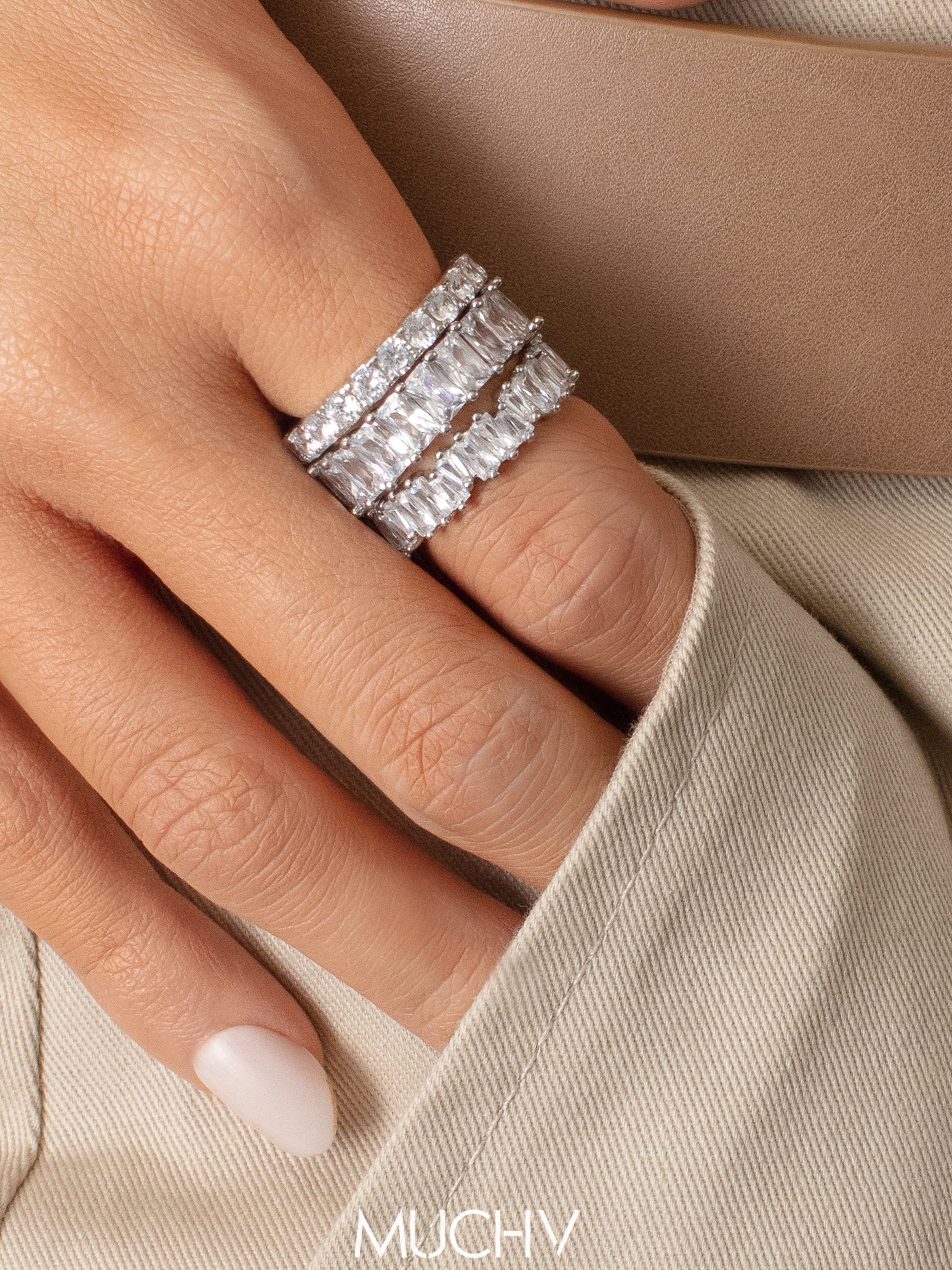 Silver Stacking Ring Band (18ct White Gold Plated 925 Sterling Silver) - Muchv Jewellery